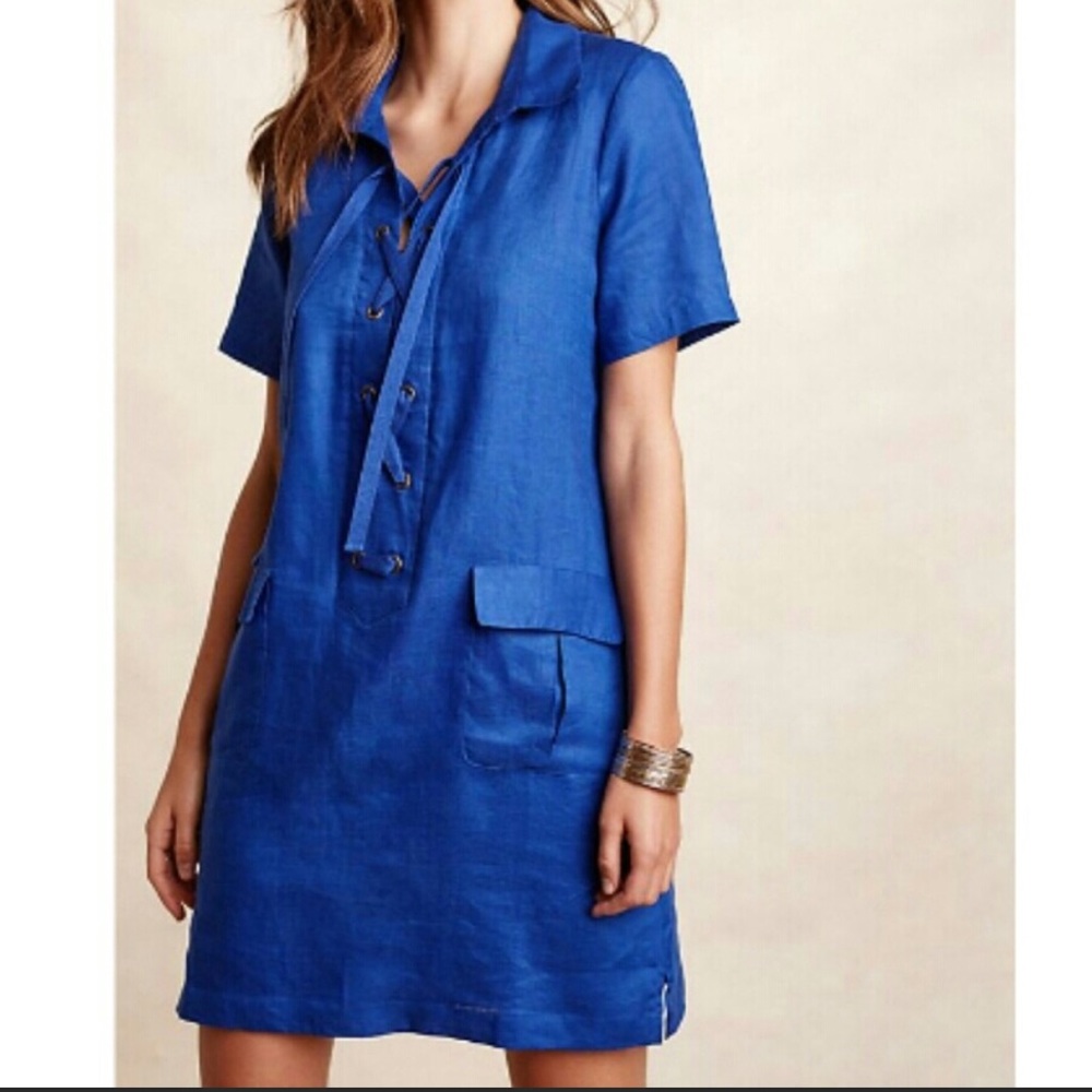Anthropologie Maeve Linen Lace Up Shirt Dress